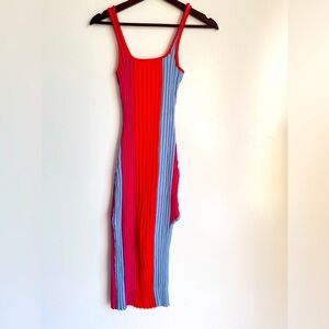 FATE Women's Maxi Dress Small Knit Sweater‎ Ribbed Blue Pink Red Slit Stretch